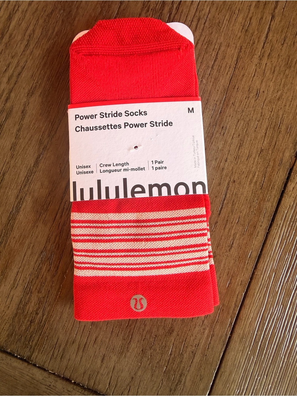lululemon athletica Power Stride Crew Socks in red with white stripes